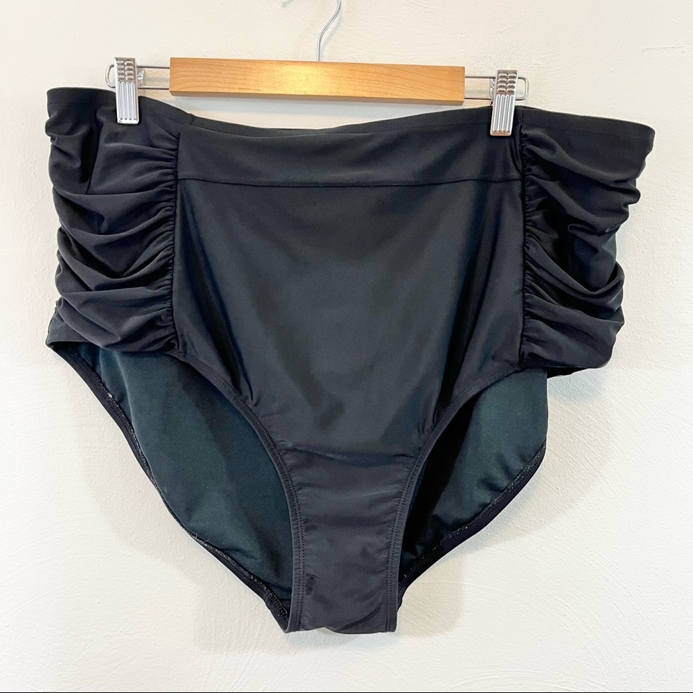 KONA SOL Black Ruched Hipster Bikini Bottom Size 20W/22W High Waist
